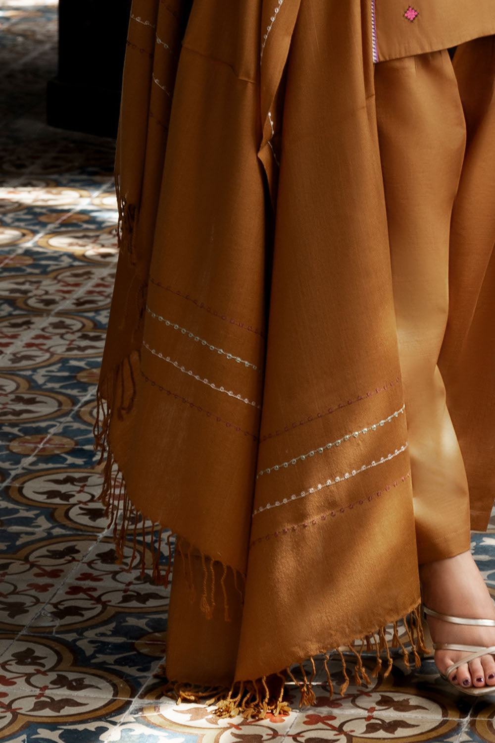 3 Piece Embroidered Khaddar Suit with Pashmina Shawl AP-52019