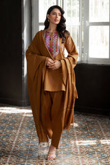 3 Piece Embroidered Khaddar Suit with Pashmina Shawl AP-52019
