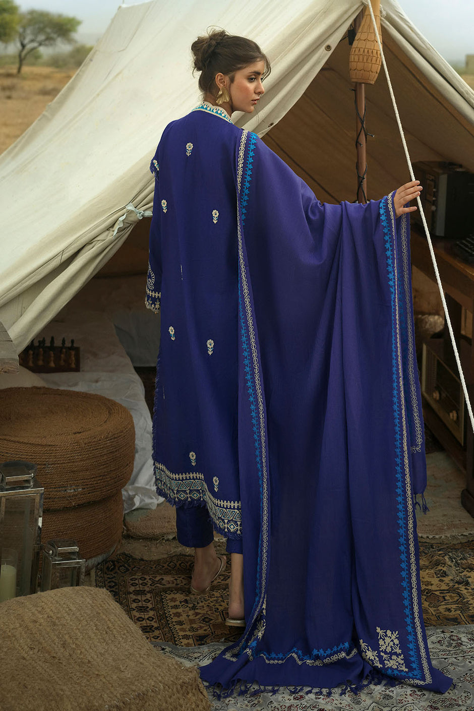 3 Piece Embroidered Khaddar Suit with Embroidered Pashmina Dupatta