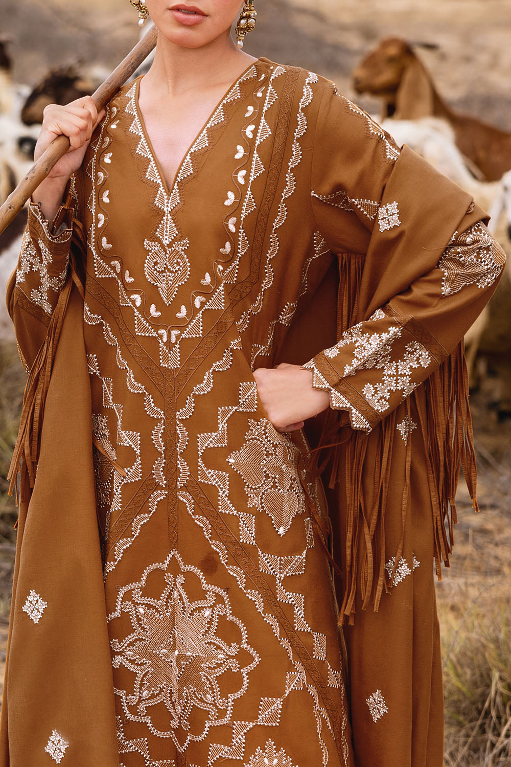 3 Piece Unstitched Embroidered Pashmina Suit with Embroidered Shawl AP-52004