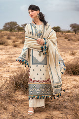 3 Piece Unstitched Embroidered Pashmina Suit with Embroidered Shawl and Pallu AP-52006