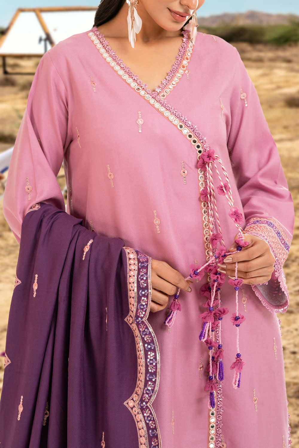 3 Piece Unstitched Embroidered Pashmina Suit with Embroidered Shawl AP-52007