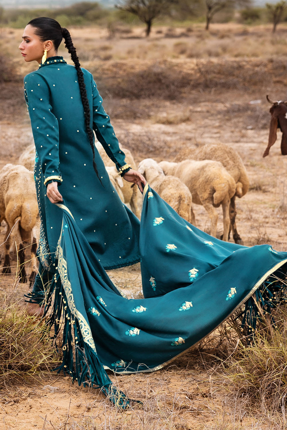 3 Piece Unstitched Embroidered Pashmina Suit with Embroidered Shawl AP-52010