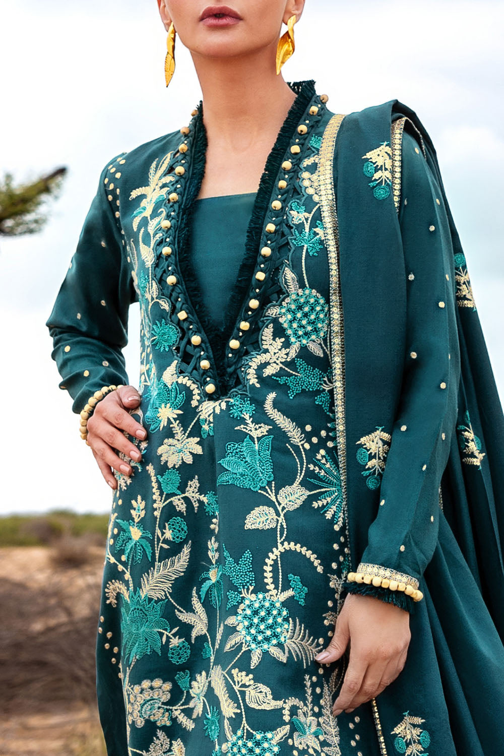 3 Piece Unstitched Embroidered Pashmina Suit with Embroidered Shawl