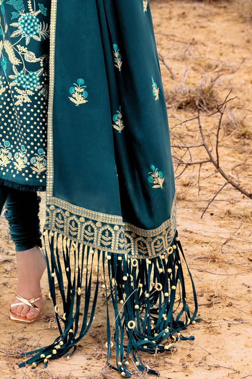 3 Piece Unstitched Embroidered Pashmina Suit with Embroidered Shawl