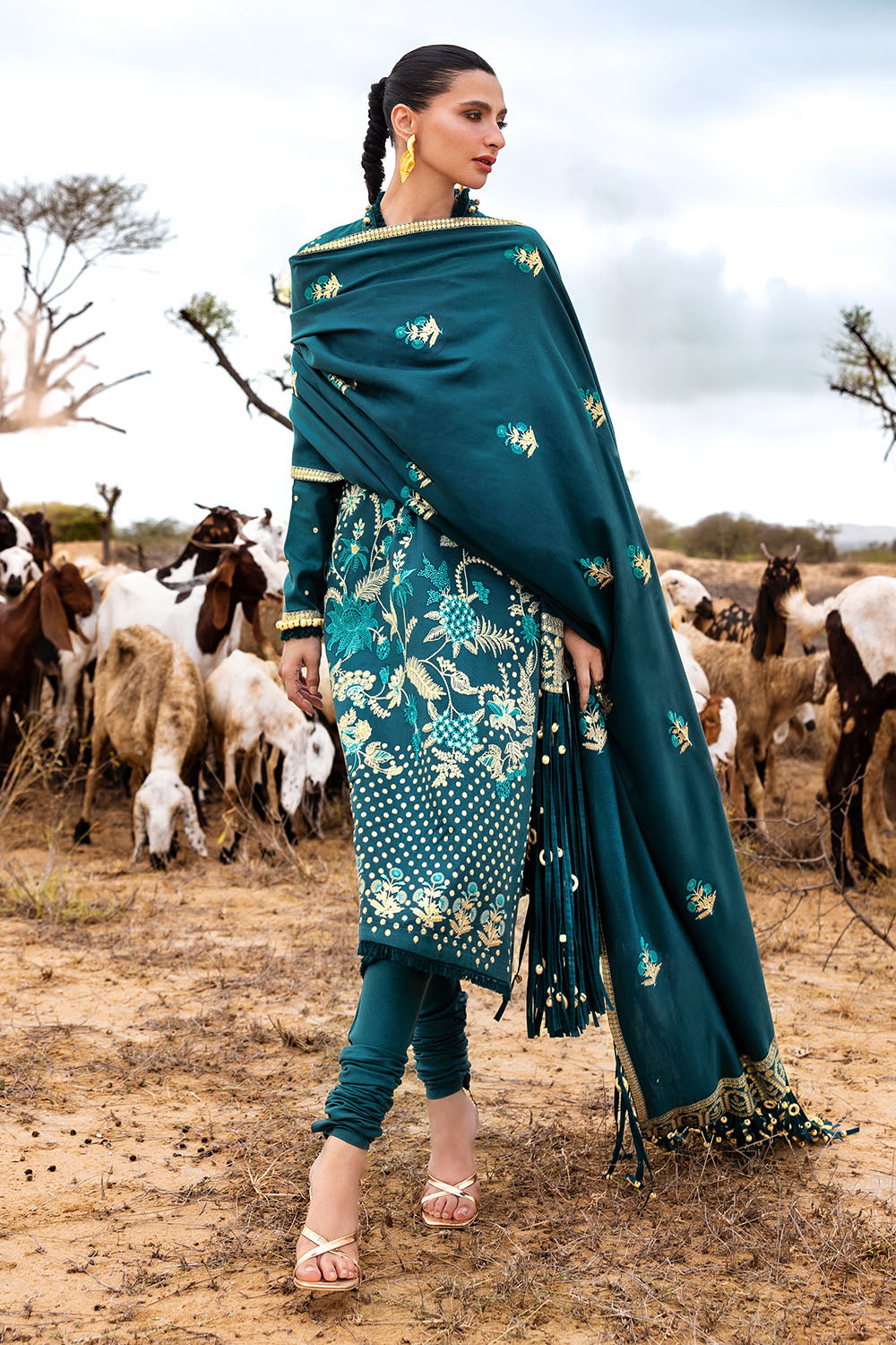 3 Piece Unstitched Embroidered Pashmina Suit with Embroidered Shawl