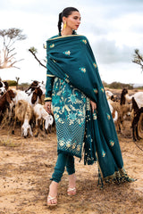 3 Piece Unstitched Embroidered Pashmina Suit with Embroidered Shawl AP-52010