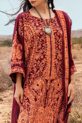 3 Piece Unstitched Embroidered Pashmina Suit with Embroidered Shawl AP-52011