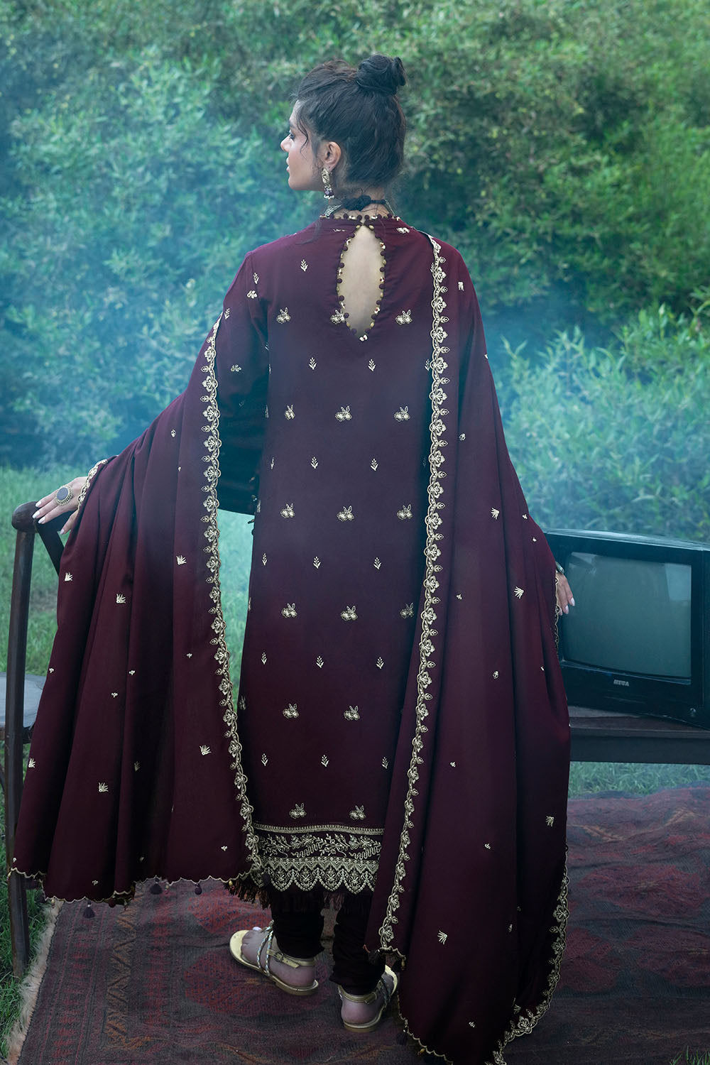 3 Piece Embroidered Pashmina Suit with Embroidered Pashmina Dupatta