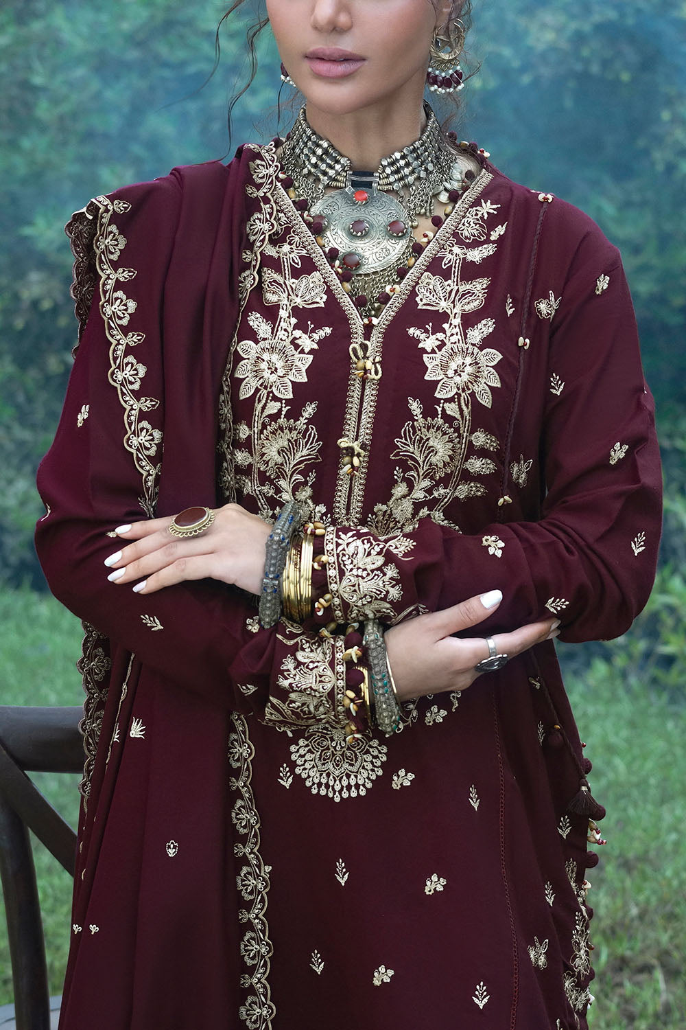 3 Piece Embroidered Pashmina Suit with Embroidered Pashmina Dupatta