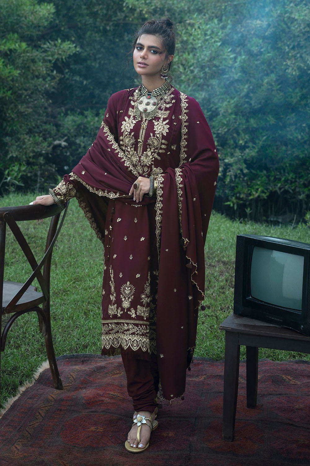 3 Piece Embroidered Pashmina Suit with Embroidered Pashmina Dupatta