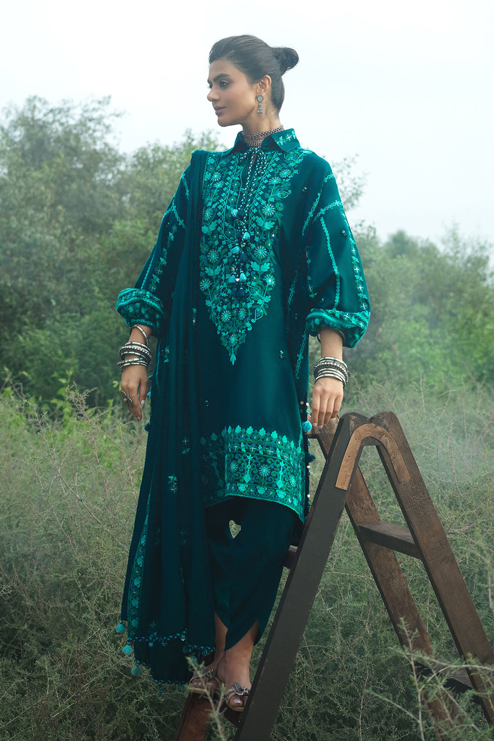 3 Piece Embroidered Pashmina Suit with Embroidered Pashmina Dupatta