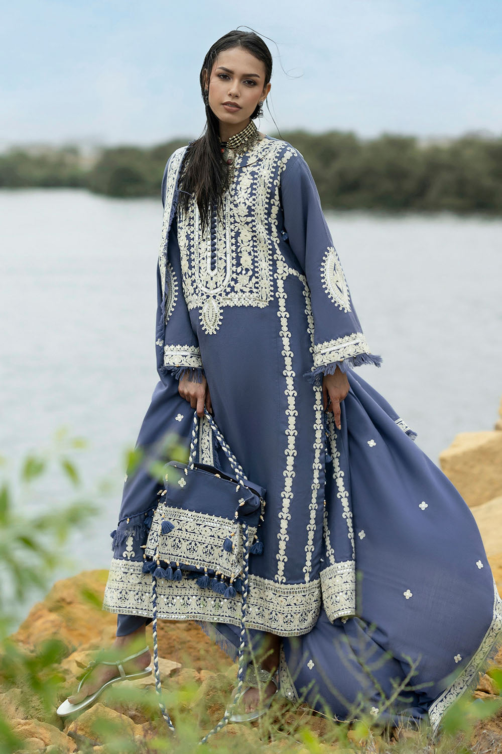 3 Piece Embroidered Pashmina Suit with Embroidered Pashmina Dupatta