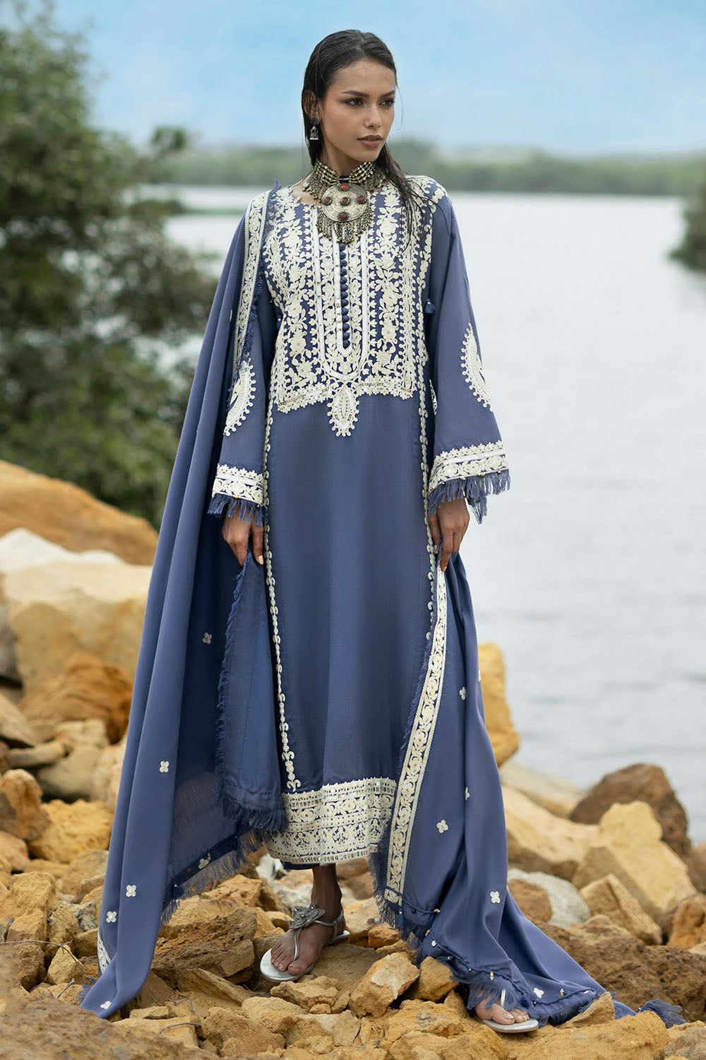 3 Piece Embroidered Pashmina Suit with Embroidered Pashmina Dupatta