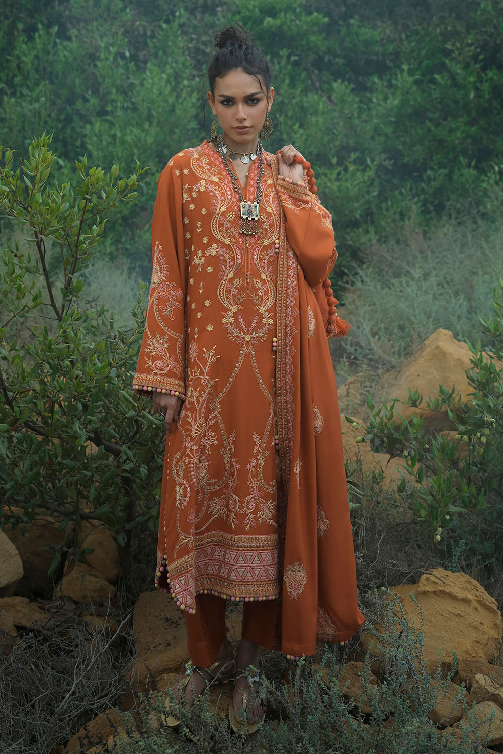3 Piece Embroidered Pashmina Suit with Embroidered Pashmina Dupatta