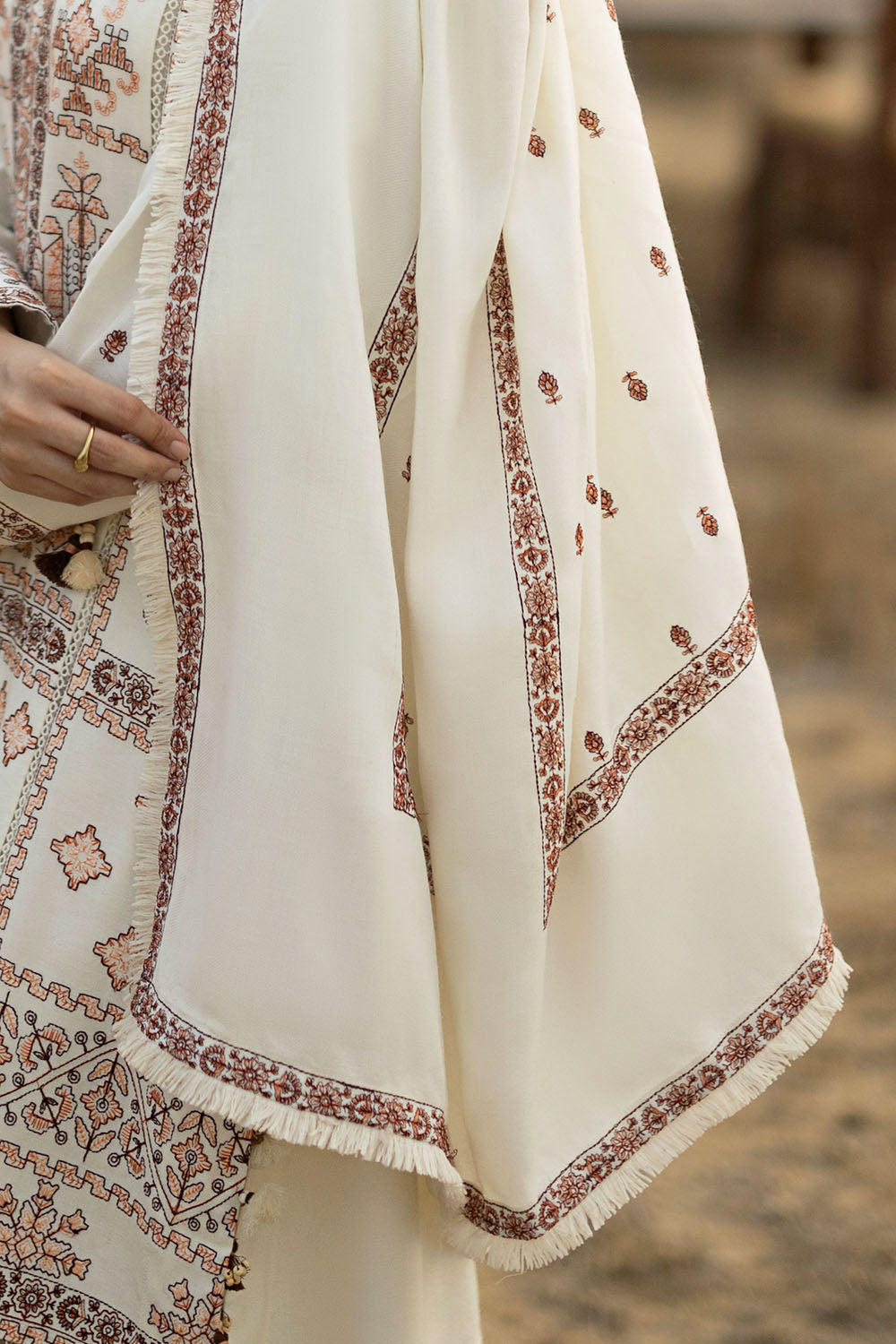 3 Piece Embroidered Pashmina Suit with Embroidered Pashmina Dupatta