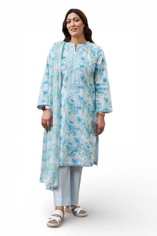 3 Piece Embroidered Printed Lawn Suit with Embroidered Printed Chiffon Dupatta BM-62020