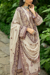 3 Piece Embroidered Glitter Printed Lawn Suit with Embroidered Organza Borders and Embroidered Printed Chiffon Dupatta