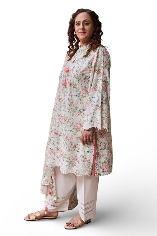 3 Piece Embroidered Printed Lawn Suit with Embroidered Denting Dupatta DN-62010