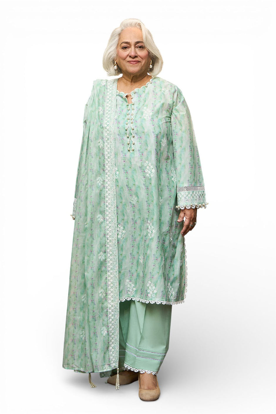 3 Piece Embroidered Printed Lawn Suit with Embroidered Denting Dupatta