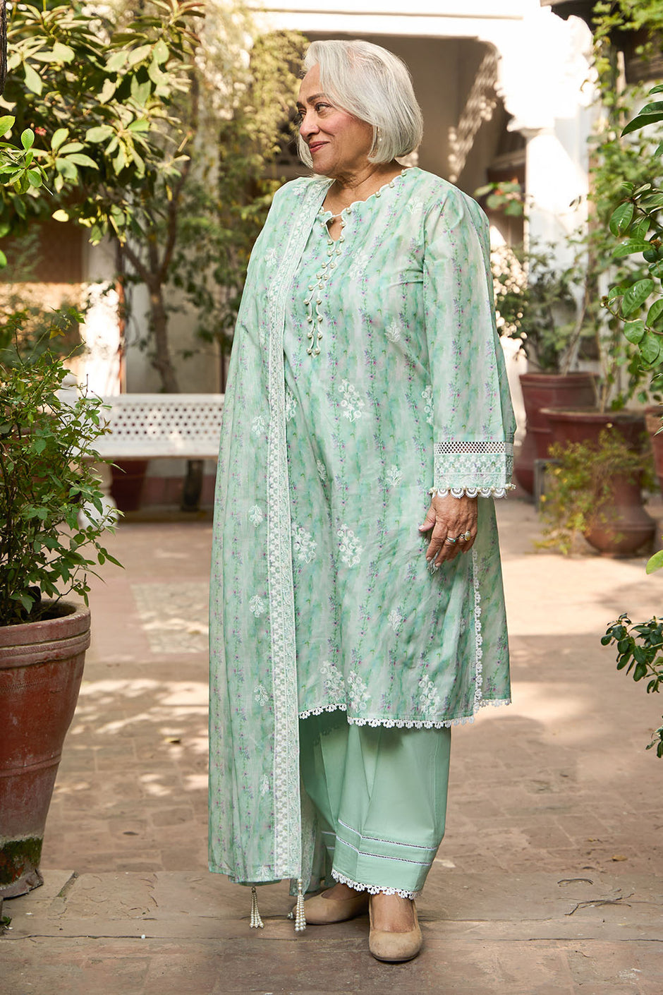 3 Piece Embroidered Printed Lawn Suit with Embroidered Denting Dupatta