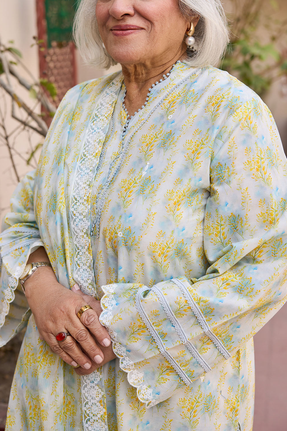 3 Piece Embroidered Printed Lawn Suit with Embroidered Denting Dupatta