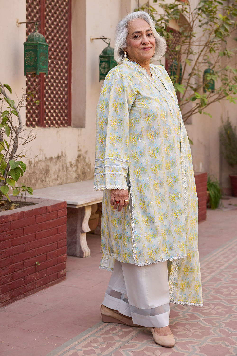 3 Piece Embroidered Printed Lawn Suit with Embroidered Denting Dupatta