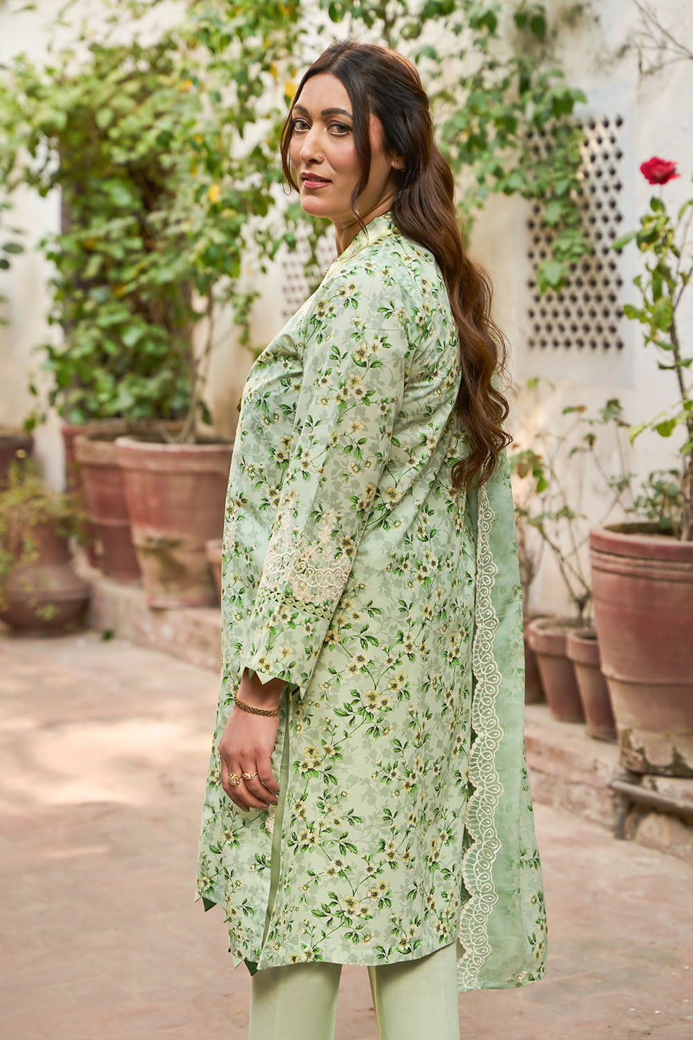 3 Piece Embroidered Printed Lawn Suit with Embroidered Denting Dupatta