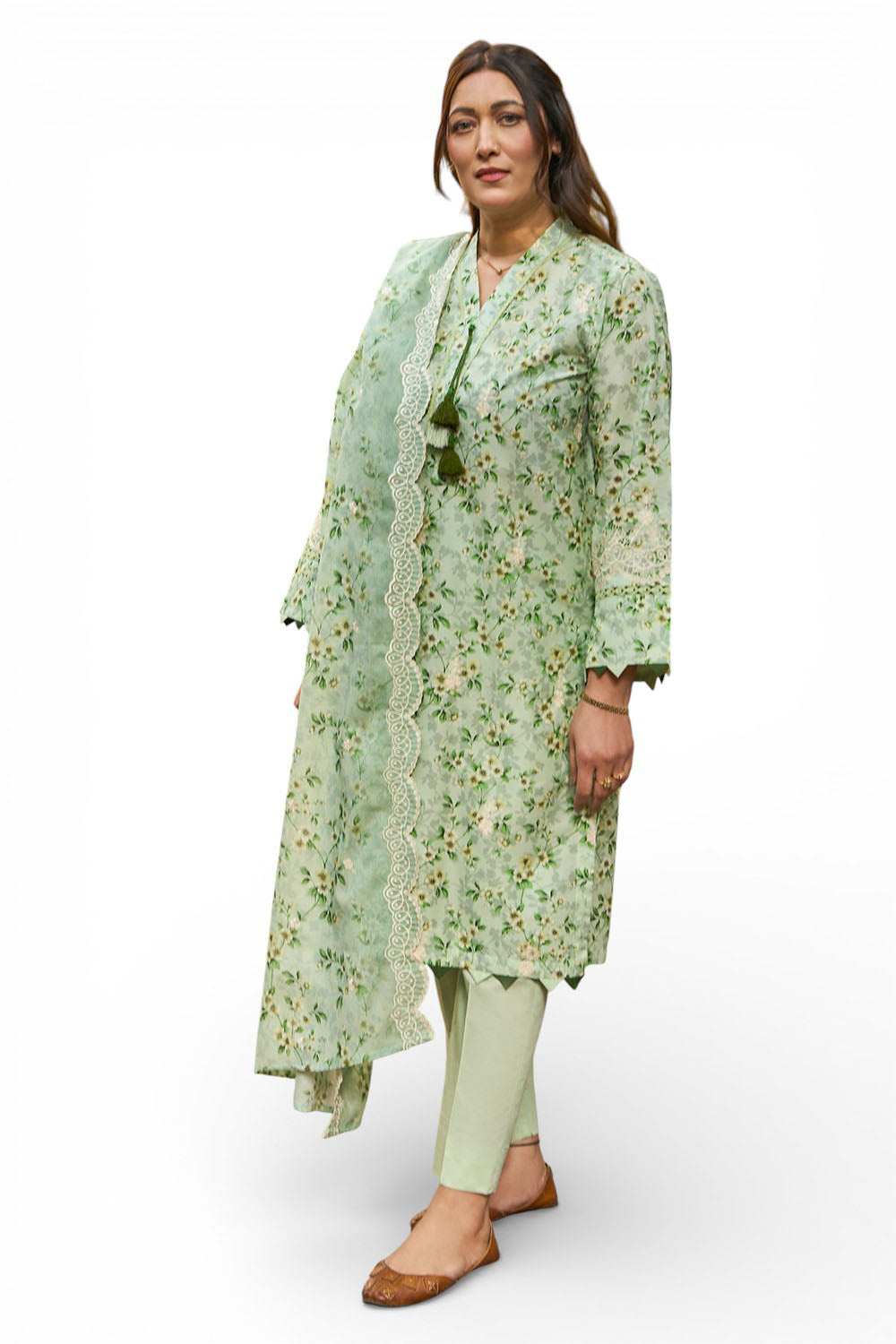 3 Piece Embroidered Printed Lawn Suit with Embroidered Denting Dupatta
