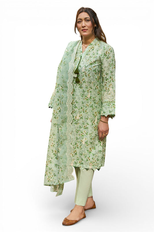 3 Piece Embroidered Printed Lawn Suit with Embroidered Denting Dupatta DN-62039