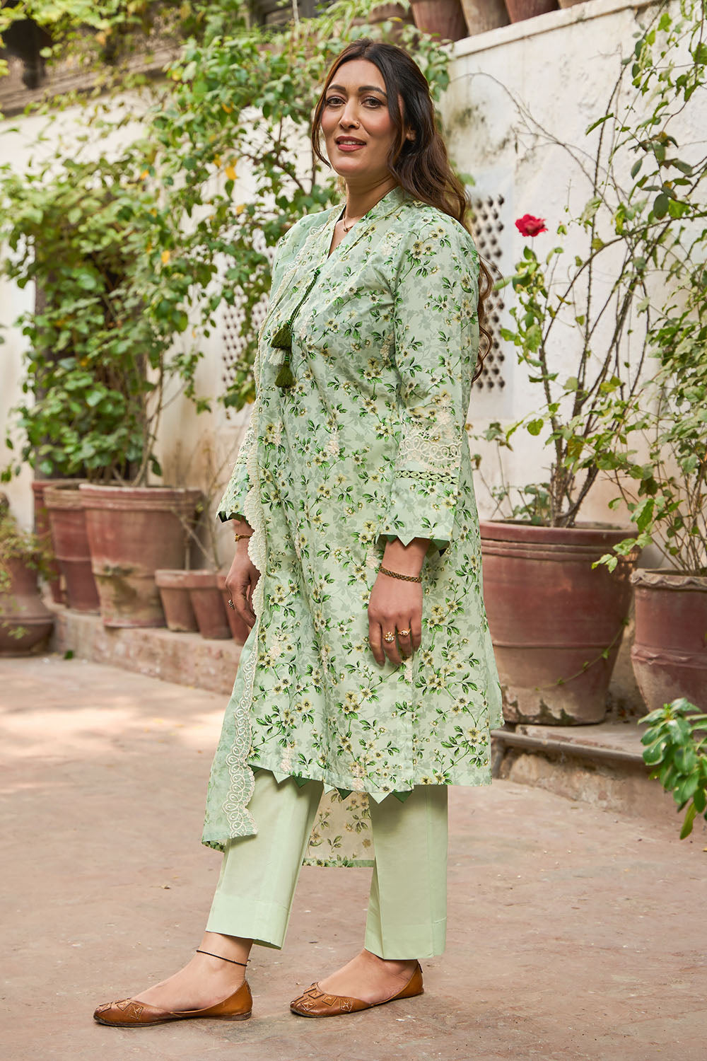 3 Piece Embroidered Printed Lawn Suit with Embroidered Denting Dupatta