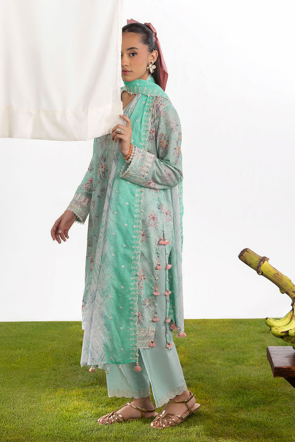 3 Piece Embroidered Printed Lawn Suit with Embroidered Border
