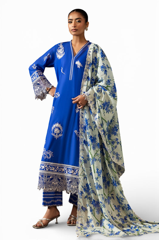 3 Piece Embroidered Lawn Suit with Embroidered Printed Denting Dupatta and Embroidered Trouser Border DN-62023