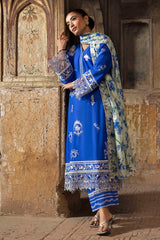 3 Piece Embroidered Lawn Suit with Embroidered Printed Denting Dupatta and Embroidered Trouser Border DN-62023