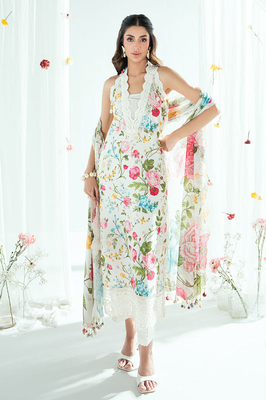 3 Piece Embroidered Printed Lawn Suit with Embroidered Printed Denting Dupatta and Embroidered Trouser DN-62024