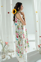 3 Piece Embroidered Printed Lawn Suit with Embroidered Printed Denting Dupatta and Embroidered Trouser DN-62024