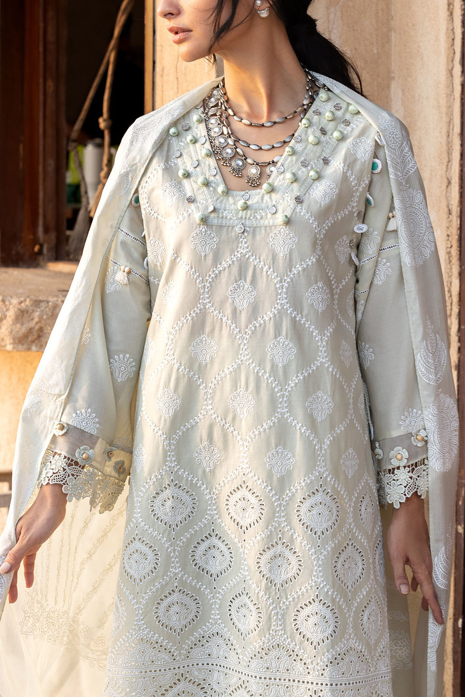 3 Piece Schiffli Embroidered Lawn Suit with Embroidered Lacquer Printed Dupatta DN-52033