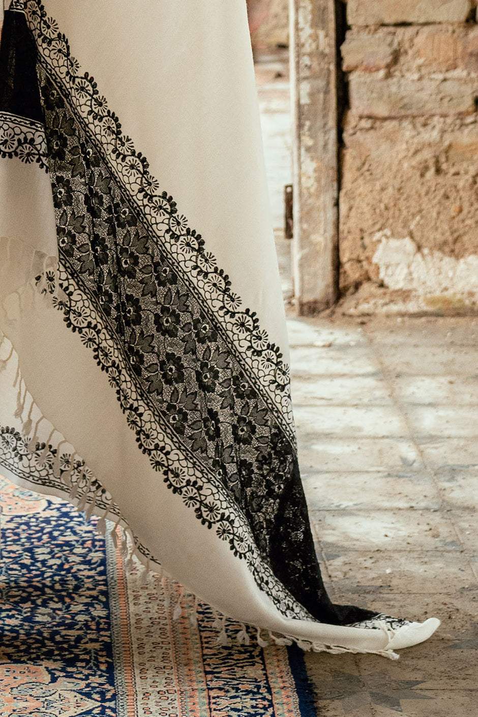 3 Piece Embroidered Lacquer Printed Pashmina Suit with Embroidered Khaddar Shirt and Trouser