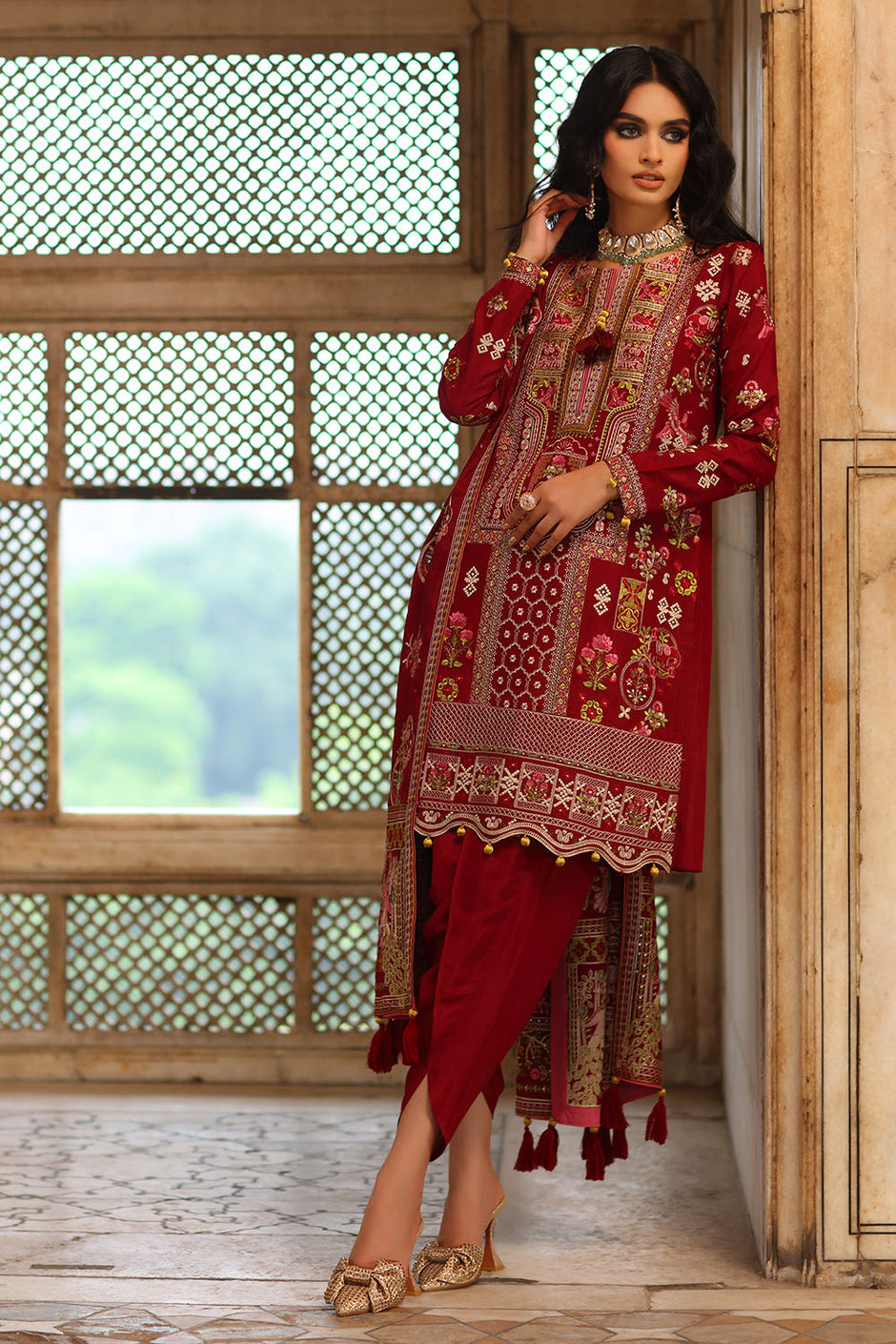 3 Piece Embroidered Raw Silk Suit with Dupatta