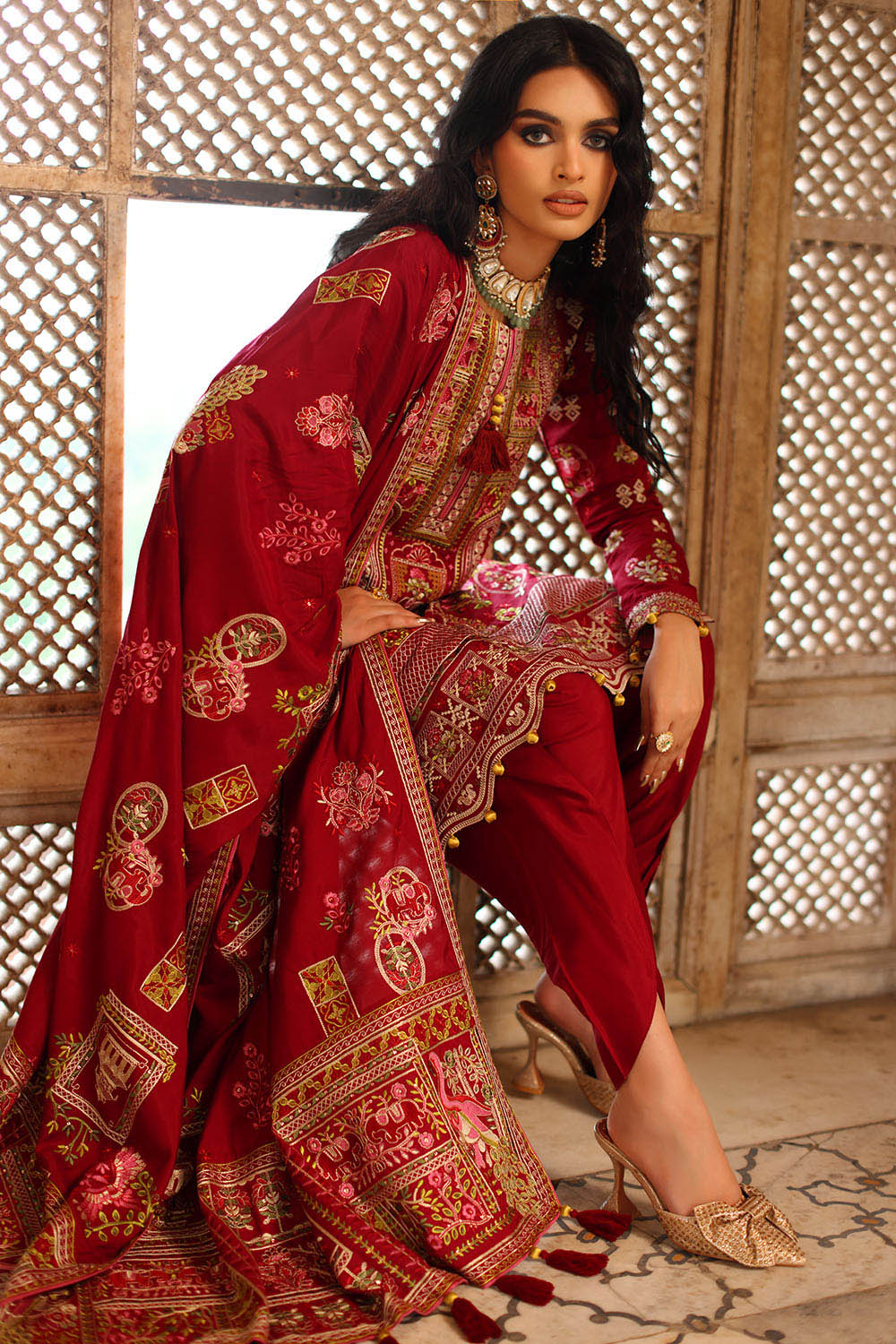 3 Piece Embroidered Raw Silk Suit with Dupatta SP-52058
