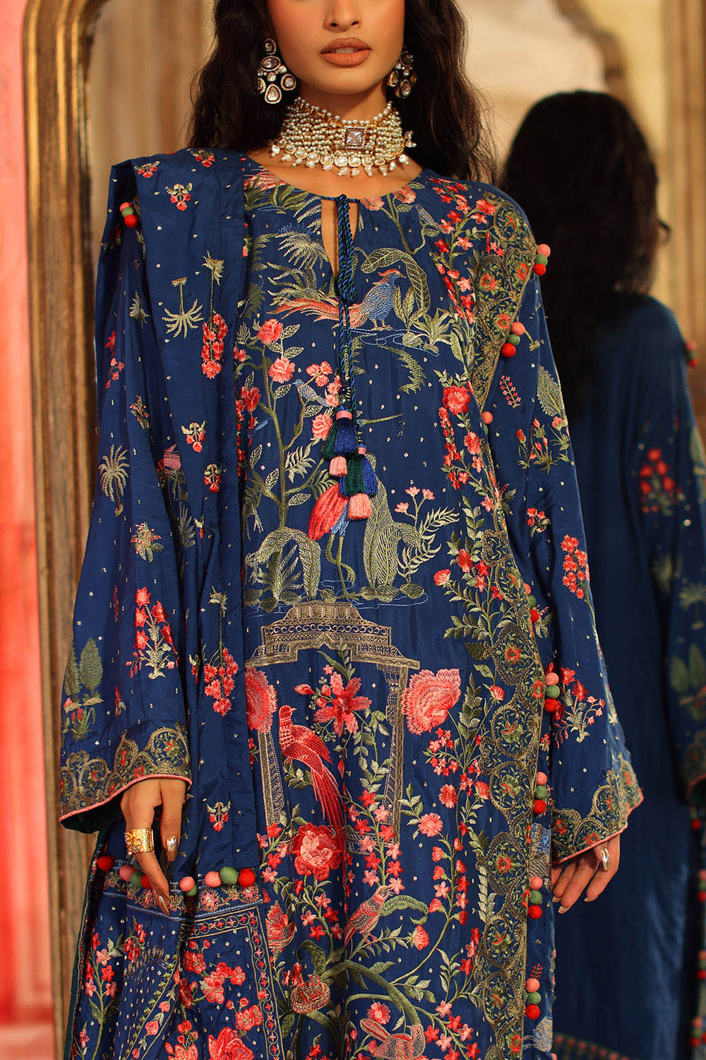 3 Piece Embroidered Raw Silk Suit with Side Panels and Dupatta SP-52059
