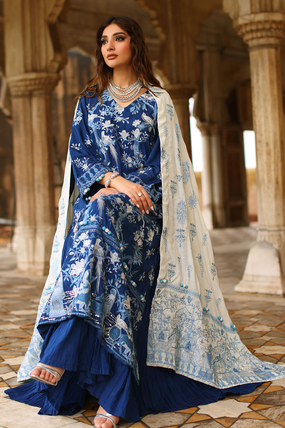 3 Piece Embroidered Raw Silk Suit with Side Panels and Dupatta SP-52060