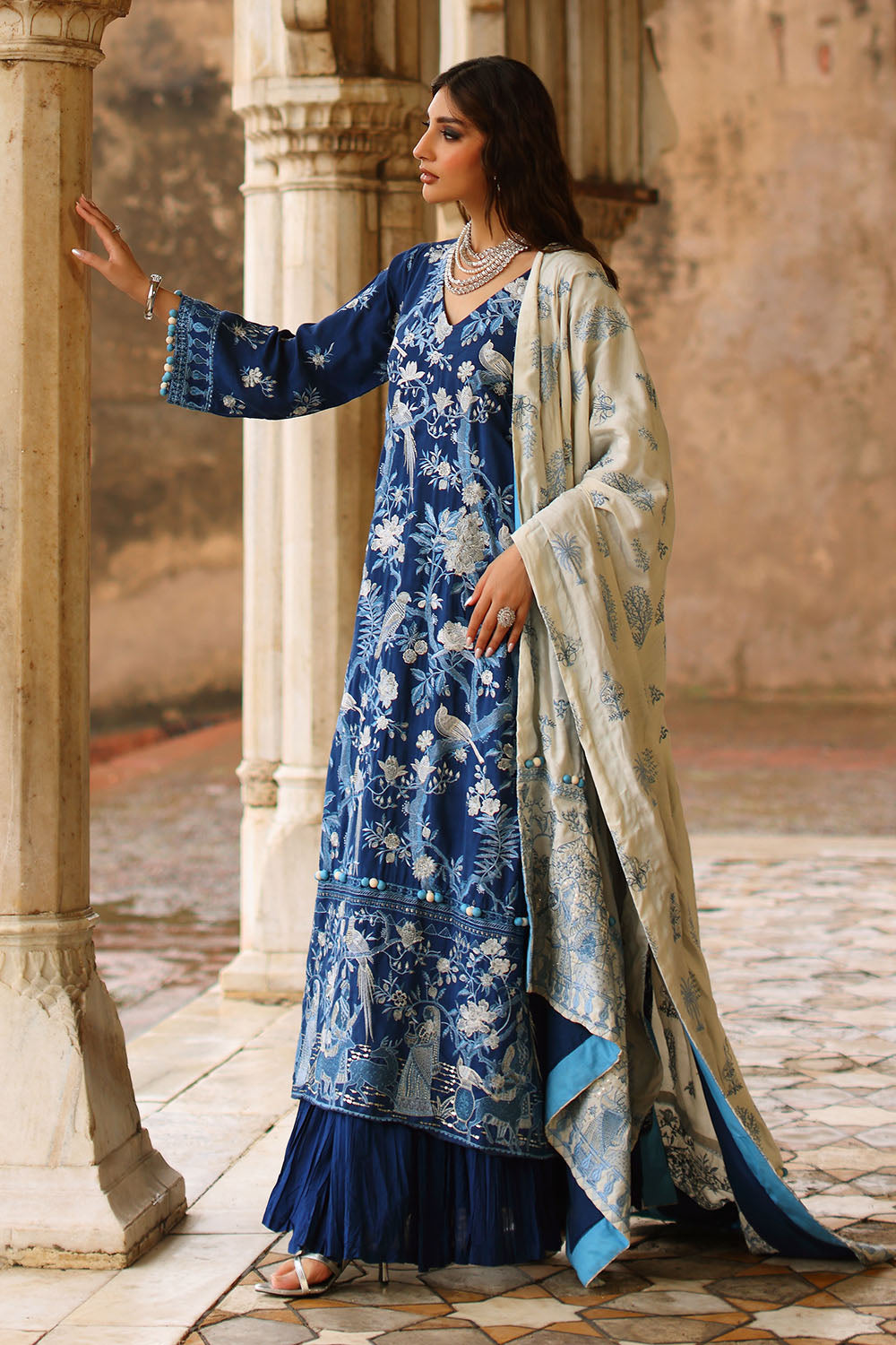 3 Piece Embroidered Raw Silk Suit with Side Panels and Dupatta SP-52060