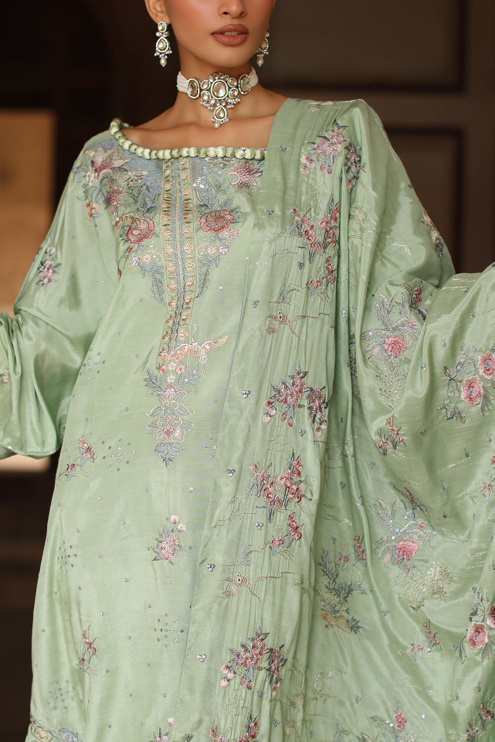 3 Piece Embroidered Raw Silk Suit with Dupatta SP-52061