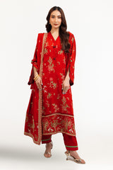 3 Piece Embroidered Raw Silk Suit with Lace and Dupatta SP-52062