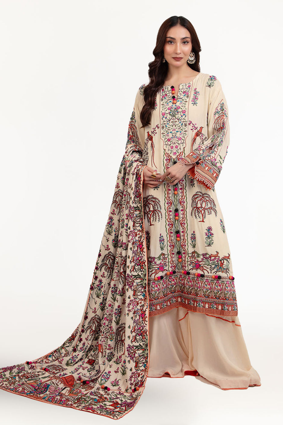 3 Piece Embroidered Raw Silk Suit with Dupatta SP-52063