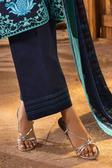 3 Piece Stripe Embroidered Khaddar Suit with Borders and Back K-52102