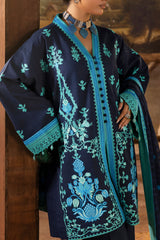 3 Piece Stripe Embroidered Khaddar Suit with Borders and Back K-52102