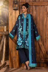 3 Piece Stripe Embroidered Khaddar Suit with Borders and Back K-52102