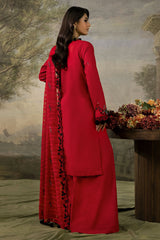 3 Piece Stripe Embroidered Khaddar Suit with Handwork and Lace K-52103